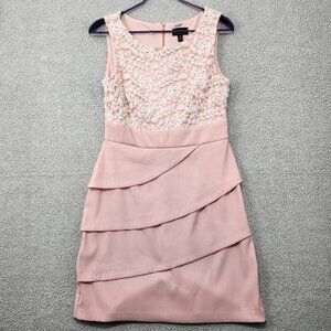 Connected Apparel Dress Womens 10 Double Layer Lace Dress Sleeveless Rear Zip